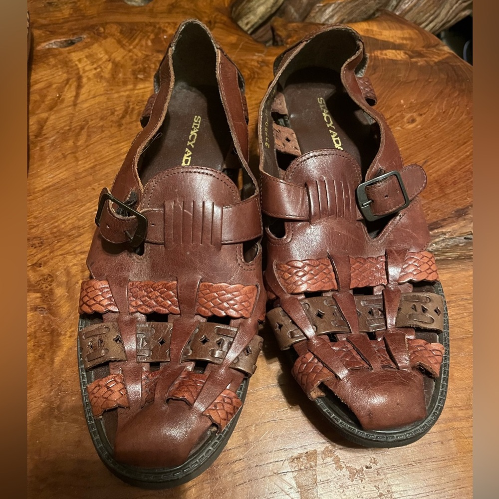 Stacy Adams Mens Brown Leather Woven Buckle Fisherman Sandals Size 9.5